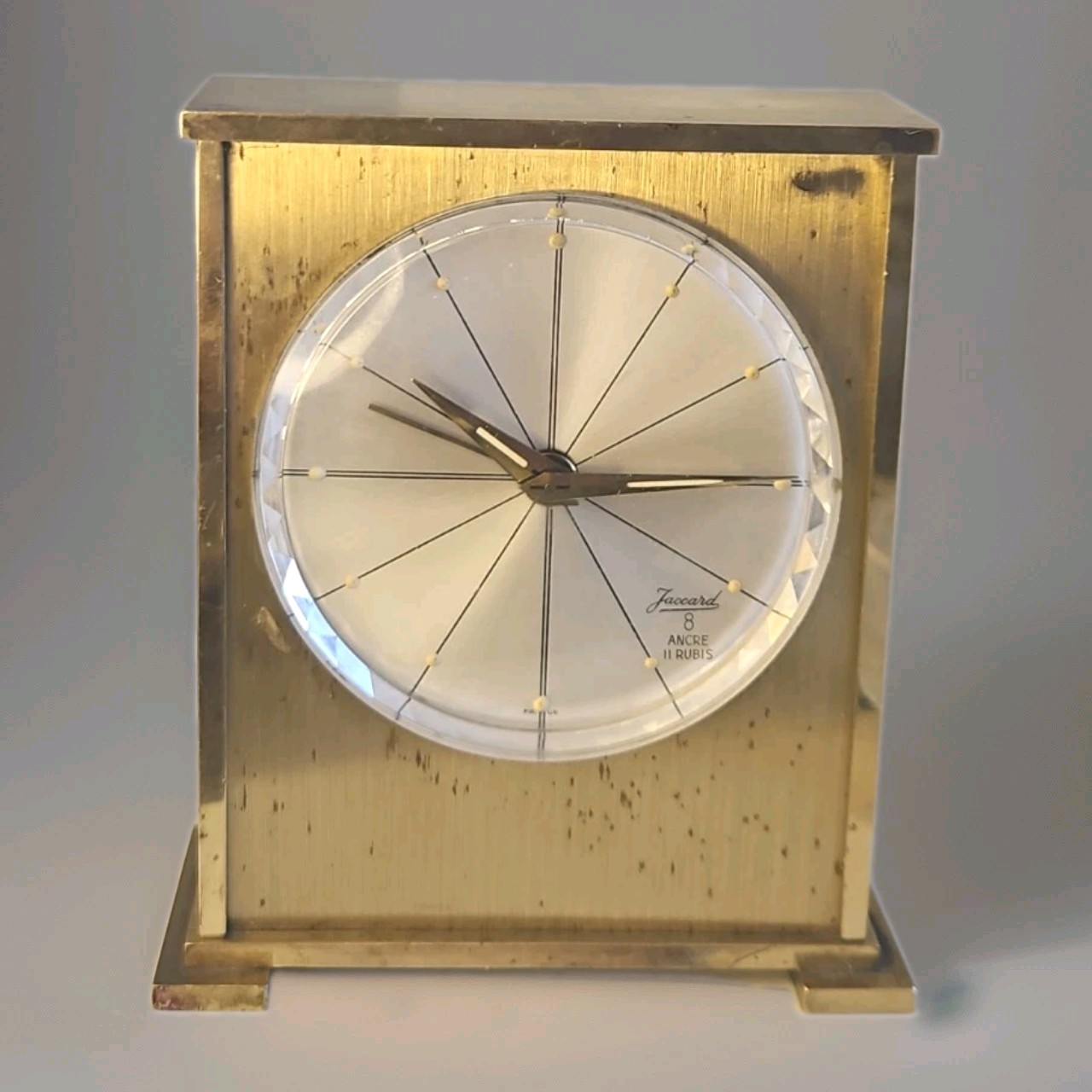 Vintage Jaccard France 8-Day 11 Jewel Brass Alarm Desk Clock Working