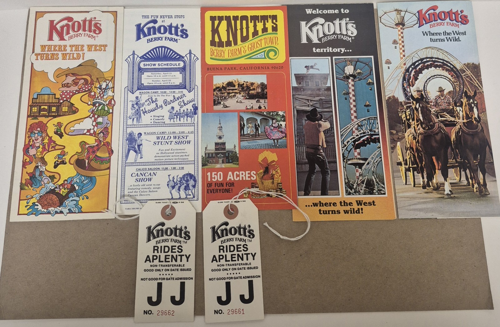 Vintage Knott’s Berry Farm Brochure Map Ticket Lot 1970s Rides Aplenty 1972 1977