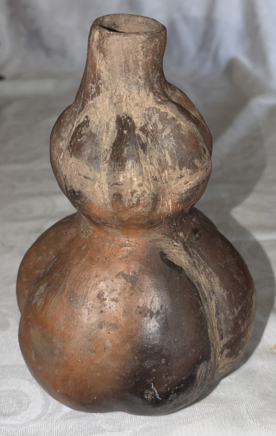 Pre Columbian Primitive Redware Clay Ghord Style Bottle Vessel