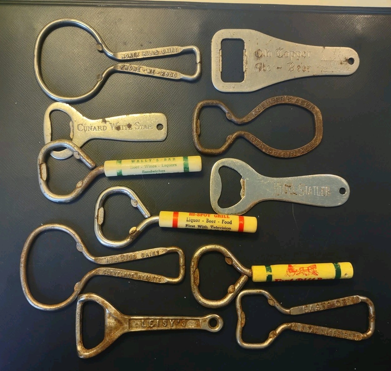 11 Beer Bottle Milk Cap Advertising Openers Cunard Hotel Statler Leisy\'s Koehler