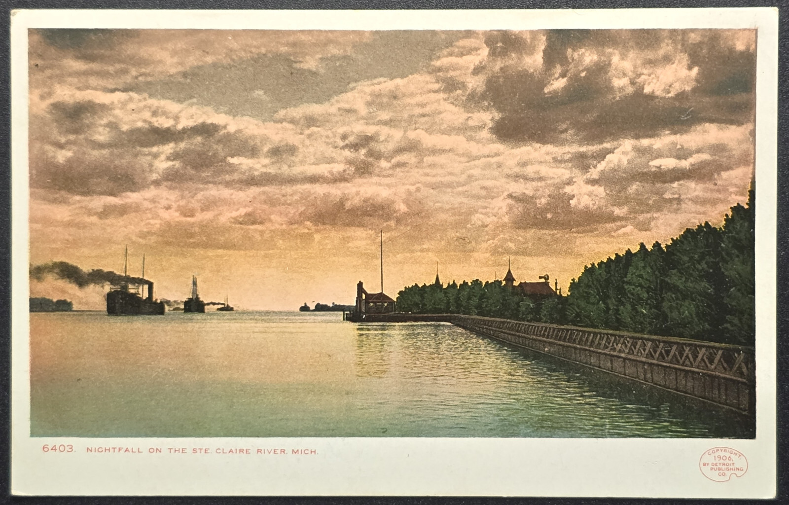 1906 Nightfall on St. Clair River Michigan Vintage Detroit Publishing Postcard 1906 Nightfall on St. Clair River Michigan Vintage Detroit Publishing Postcard