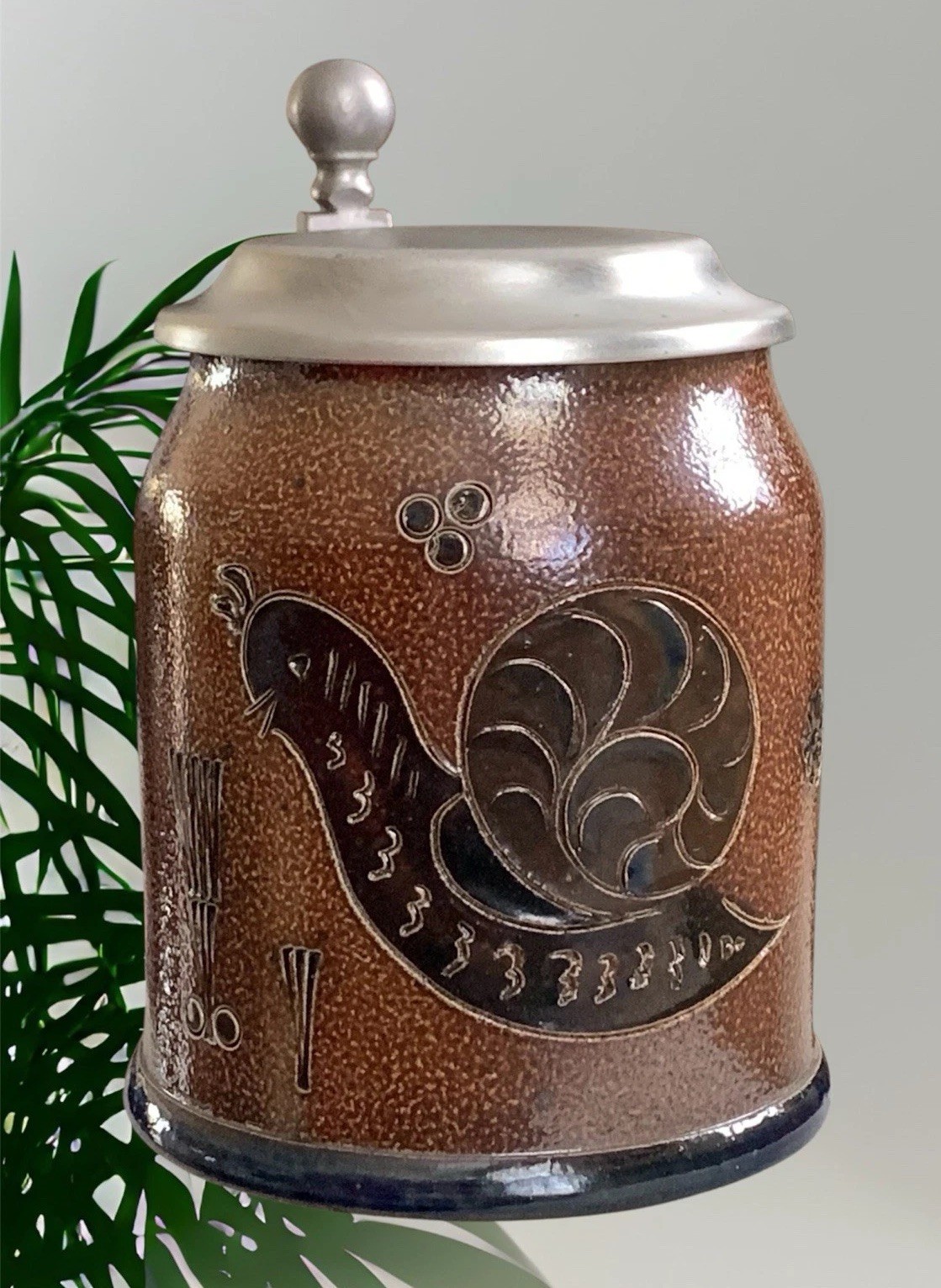 Vintage Marzi & Remy German Beer Stein 414C Art Nouveau Snail Jugendstil - 4 In.
