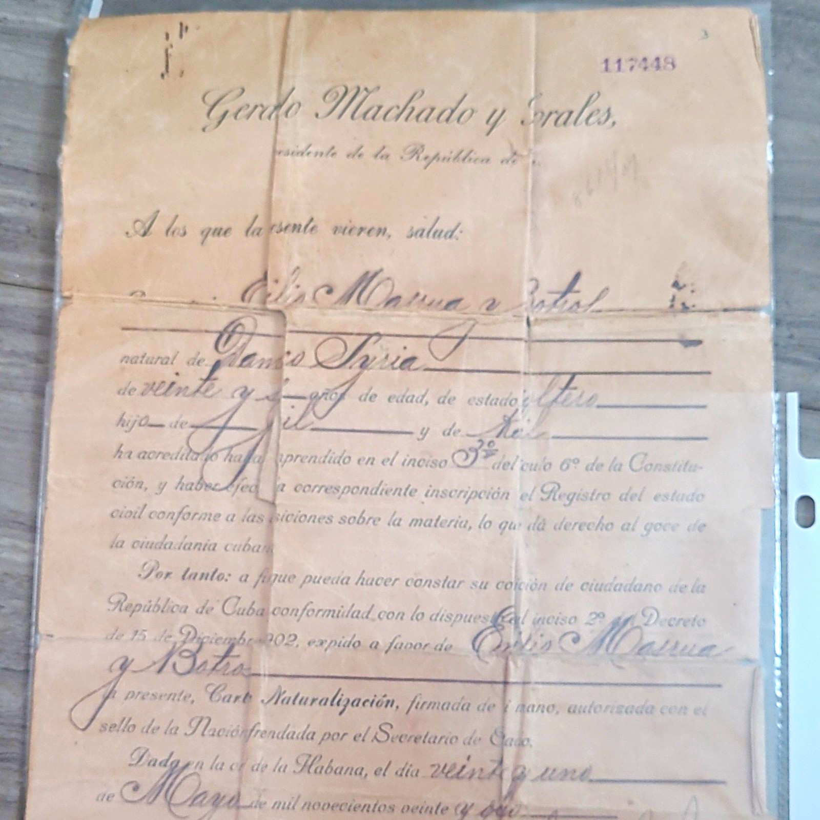 Republic of Cuba 1932 Handwritten Document w/ Photograph Gerdo Machado y Morales