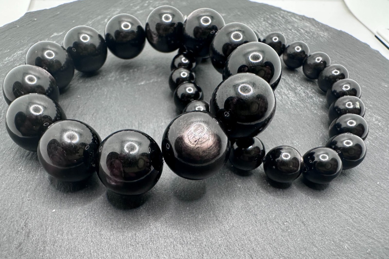 Natural Velvet Hypersthene Crystal Beaded Bracelet Shimmer Black Gemstone AAA