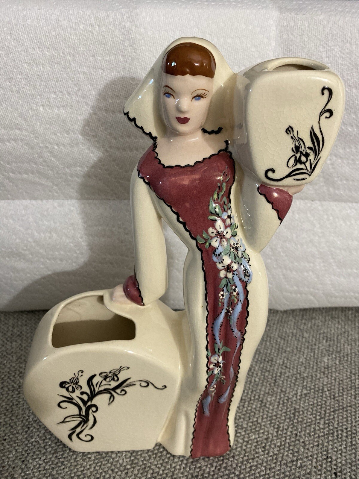 Ceramic Weil Ware Made In California MCM Tall Lady Vase Redish Brown Hair Rare