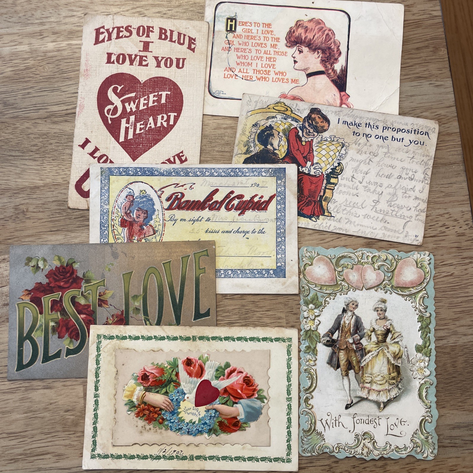 Antique Valentine Postcards Postmarked 1907/9 Lovely Condition