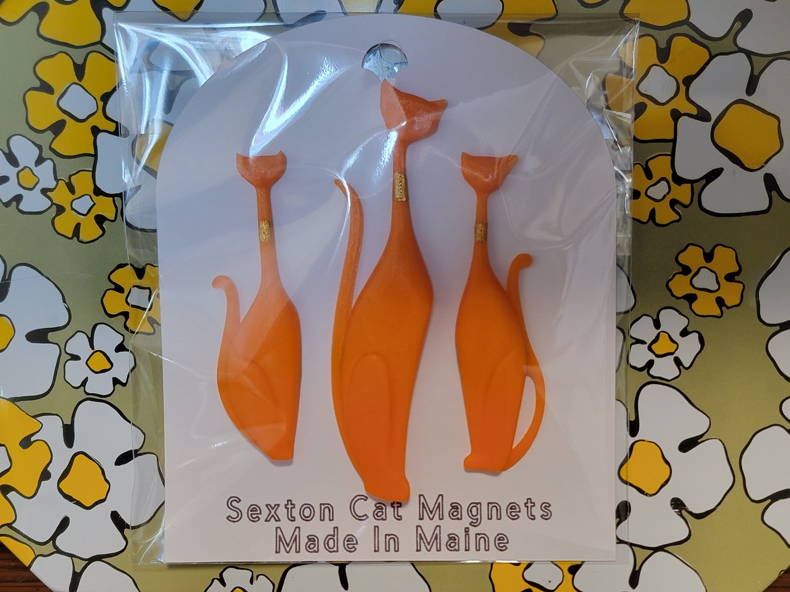 Sexton Cats Magnets - Bright Orange  w/ Gold Set - Atomic MCM Retro Inspired