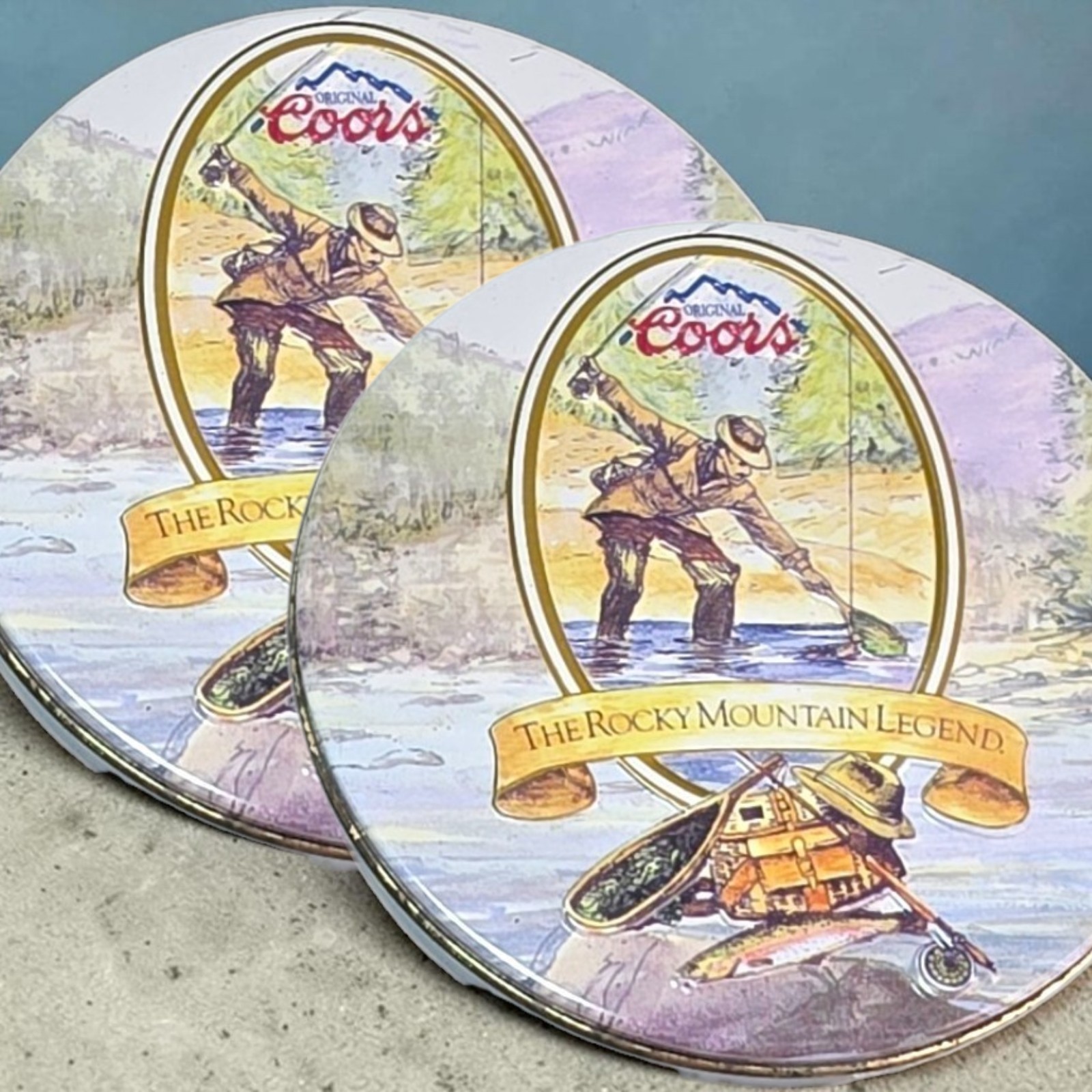 Vintage 1993 Coors Beer Rocky Mountain Legend Fly Fishing Coaster Tin Lot NEW