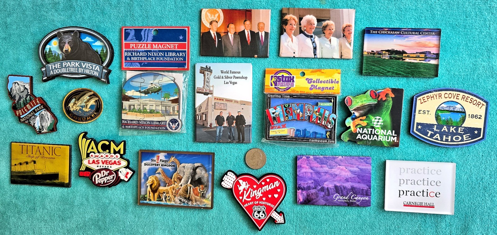 REFRIGERATOR MAGNETS LOT - 17 SOUVENIOR MAGNETS - SOME IN 3-D - SOME RARE - FUN