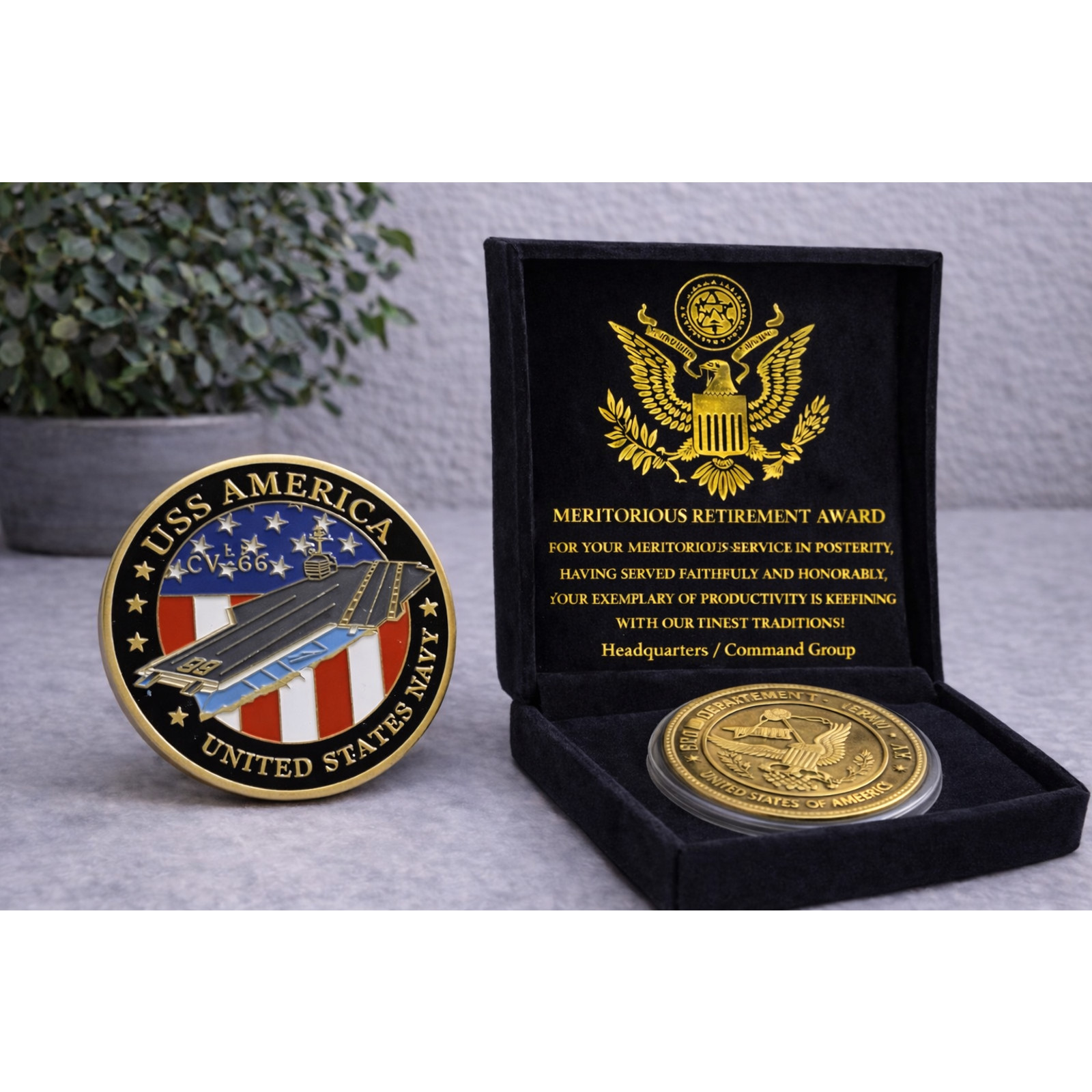 US NAVY USS HARRY S. TRUMAN CVN-75 Challenge Coin w/ Retirement Award