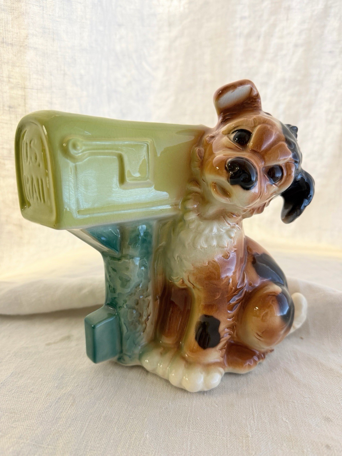 Royal Copley dog planter figurine mail carrier gift or dog lover pencil holder