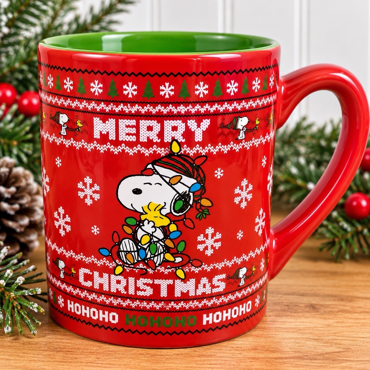 Peanuts Snoopy Merry Christmas Ho Ho Ho Coffee Mug Red Green Ceramic 2020