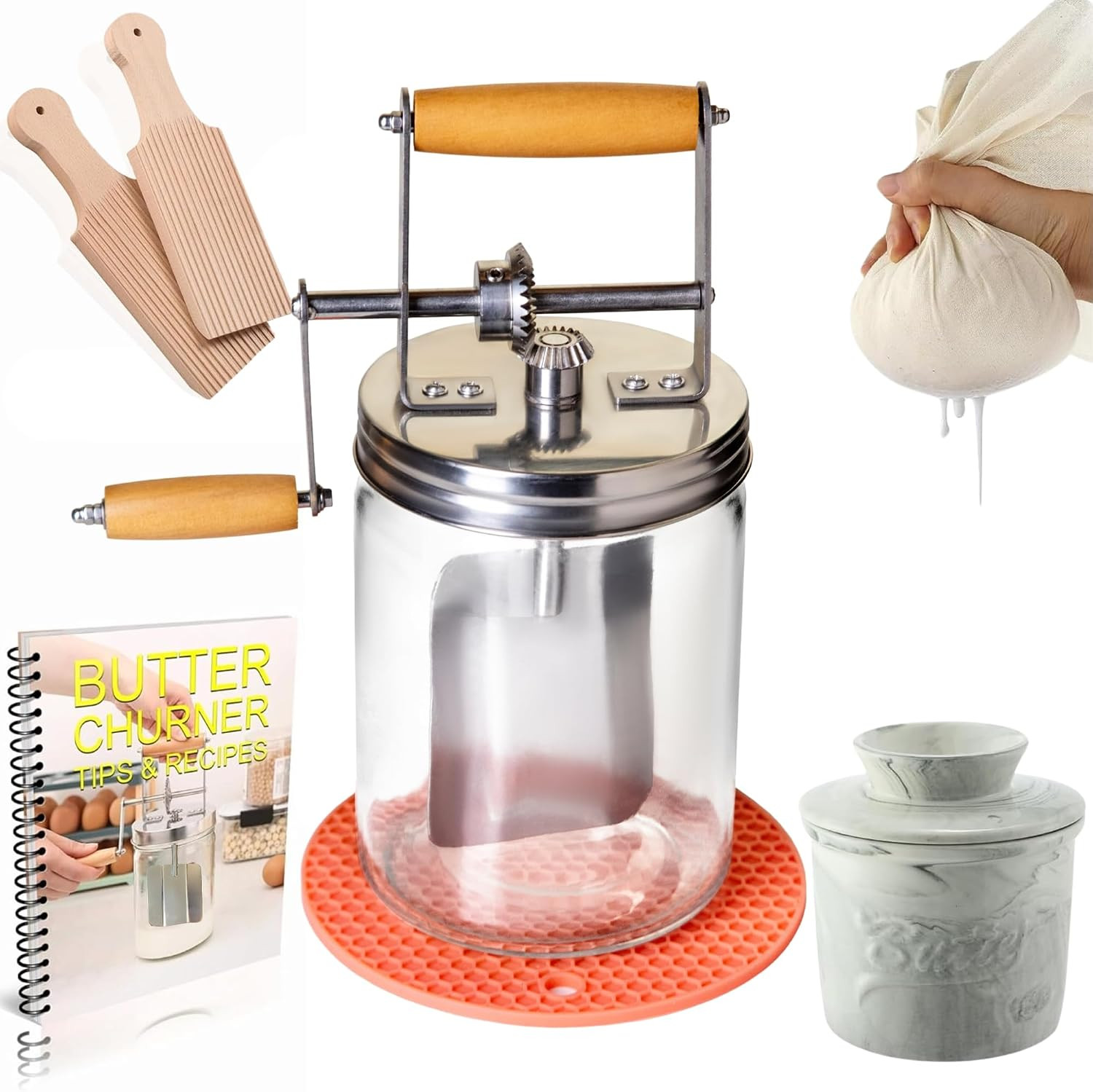 Dazey Butter Churn - Hand Crank Butter Churner- Manual Butter Maker- Beech Wood