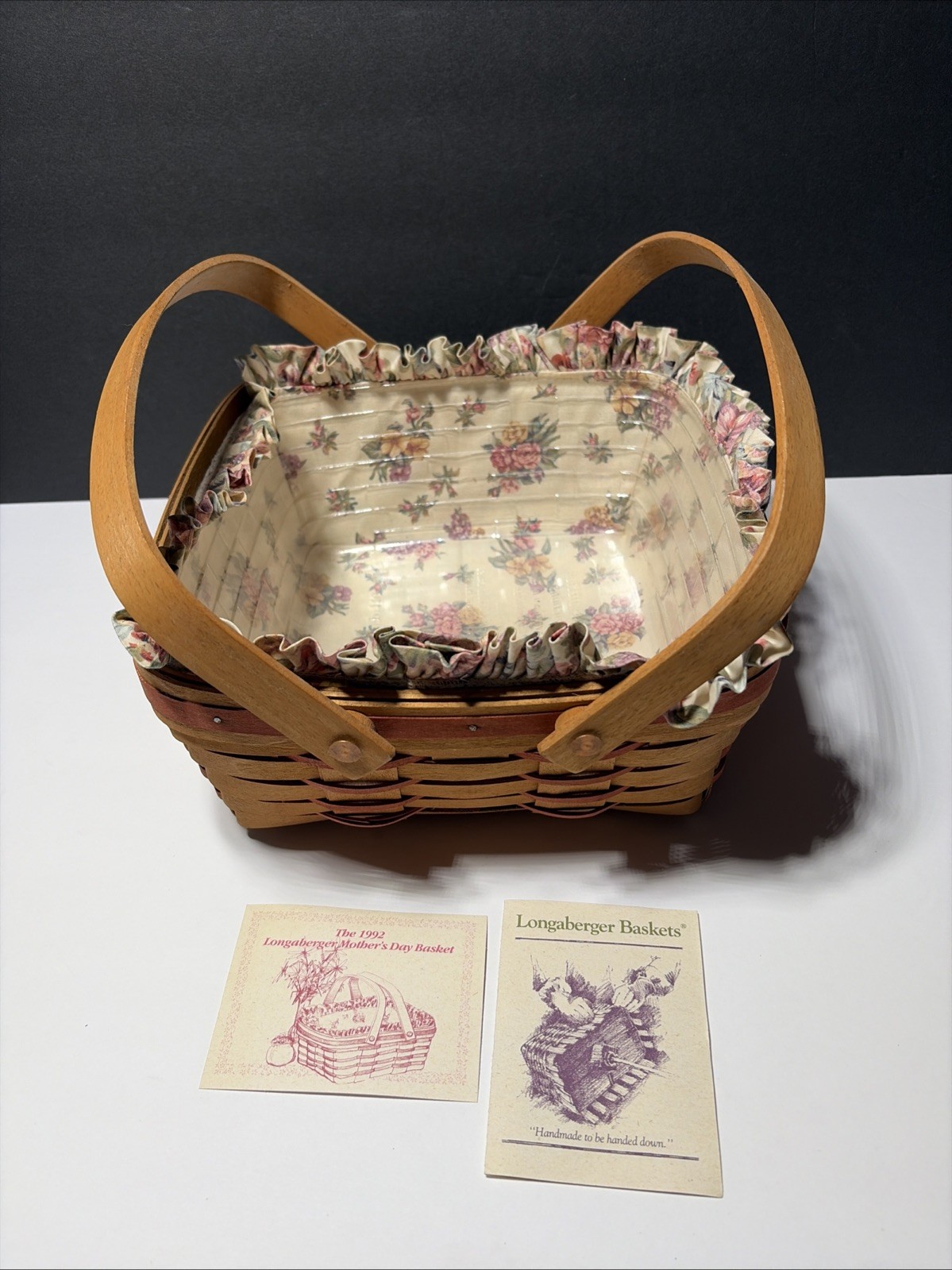 Longaberger Vintage 1992 Mothers Day Basket, Liner, Protector 10.5”x10.5”x4.5” Longaberger Vintage 1992 Mothers Day Basket, Liner, Protector 10.5”x10.5”x4.5”