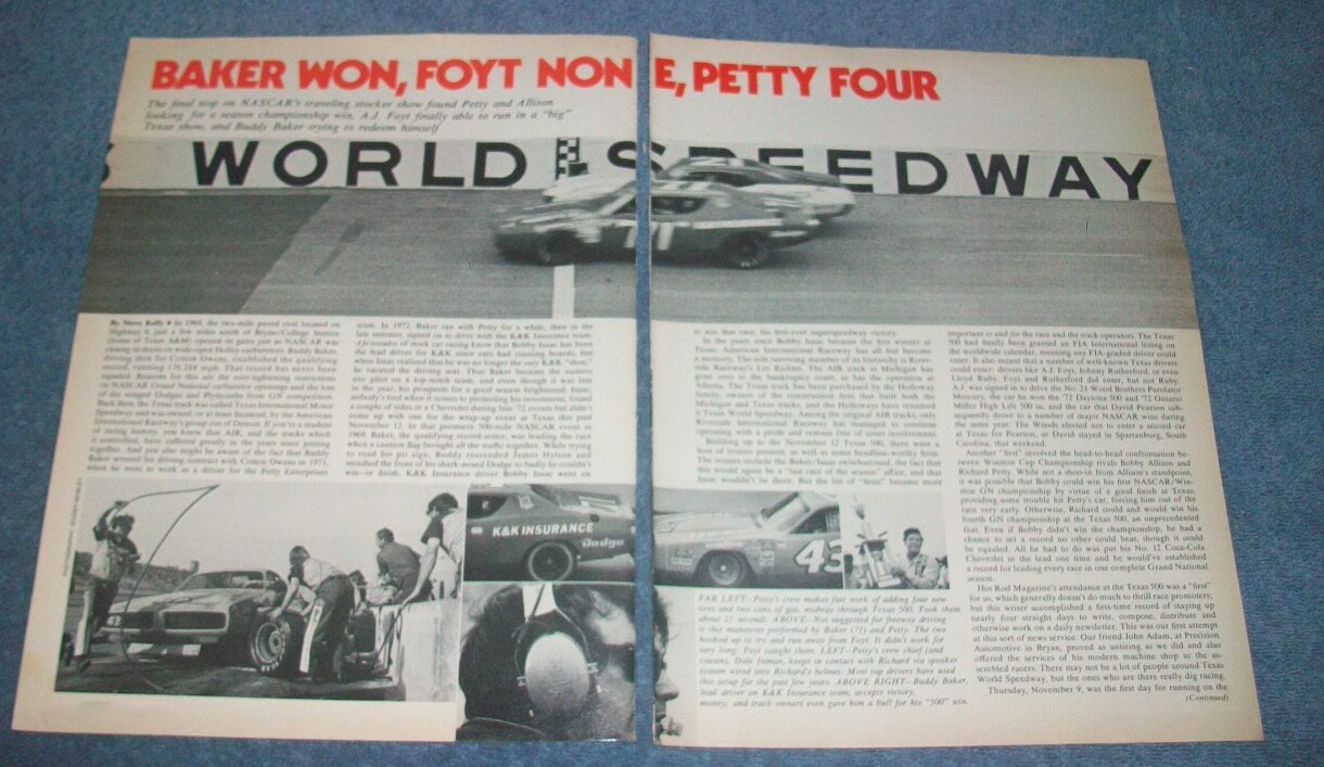 1972 NASCAR Texas 500 Vintage Race Highlights Article \