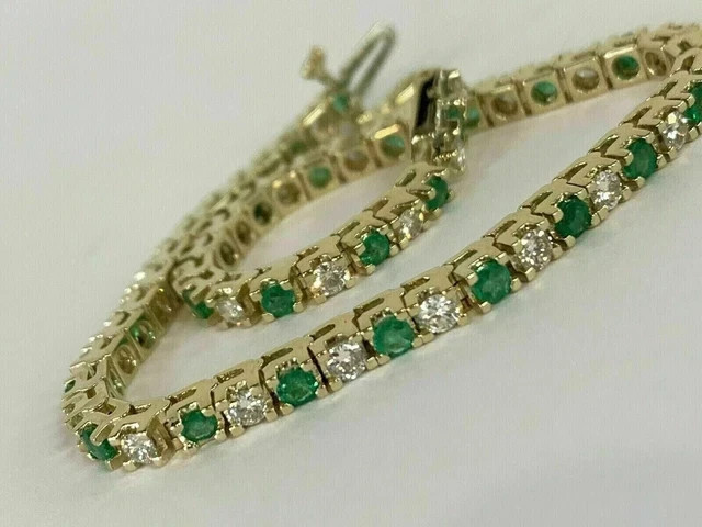 8Ct Round Cut Emerald & Diamond Women's Tennis Bracelet 14K Yellow Gold Plated
