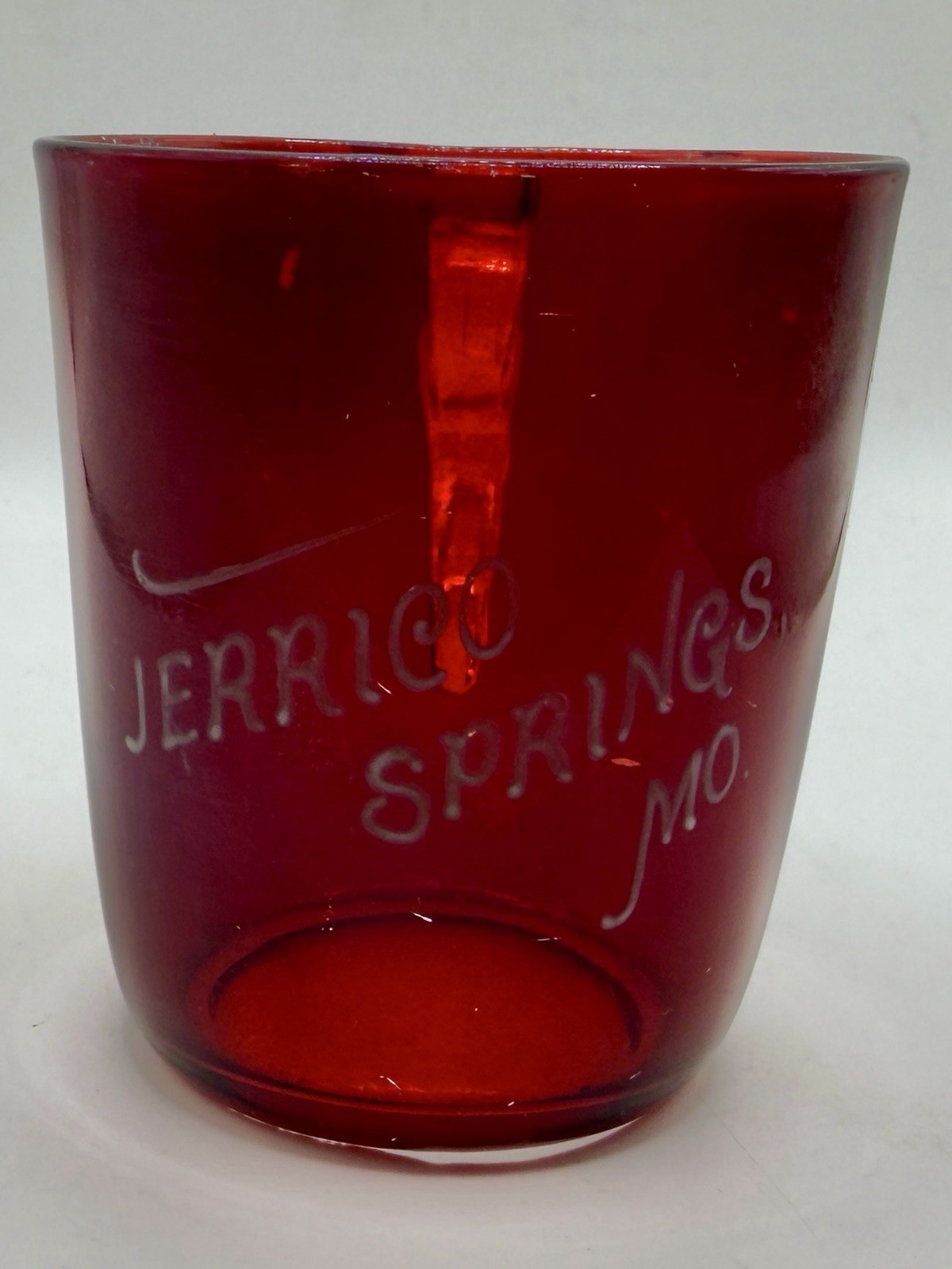 Antique Ruby Flash Red Souvenir Cup Jerrico Springs Missouri 3” Tall