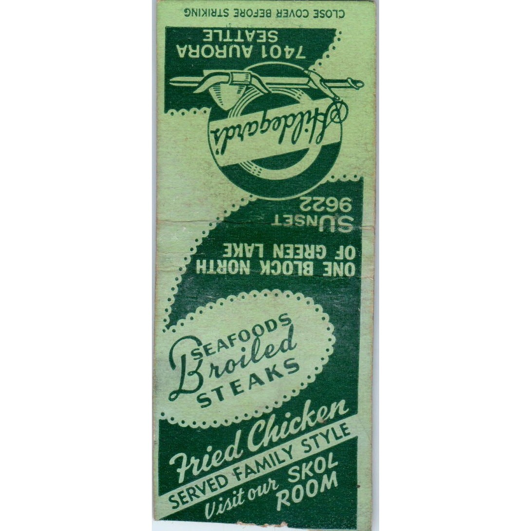 Hildegard\'s Restaurant Skol Room Seattle WA Vintage Matchbook Cover MB101-4