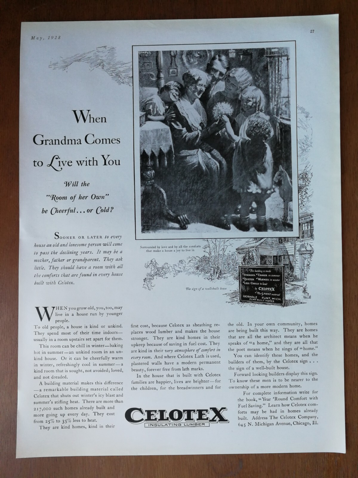 Vintage 1928 Celotex Insulating Lumber Full Page Original Ad 1124 Vintage 1928 Celotex Insulating Lumber Full Page Original Ad 1124