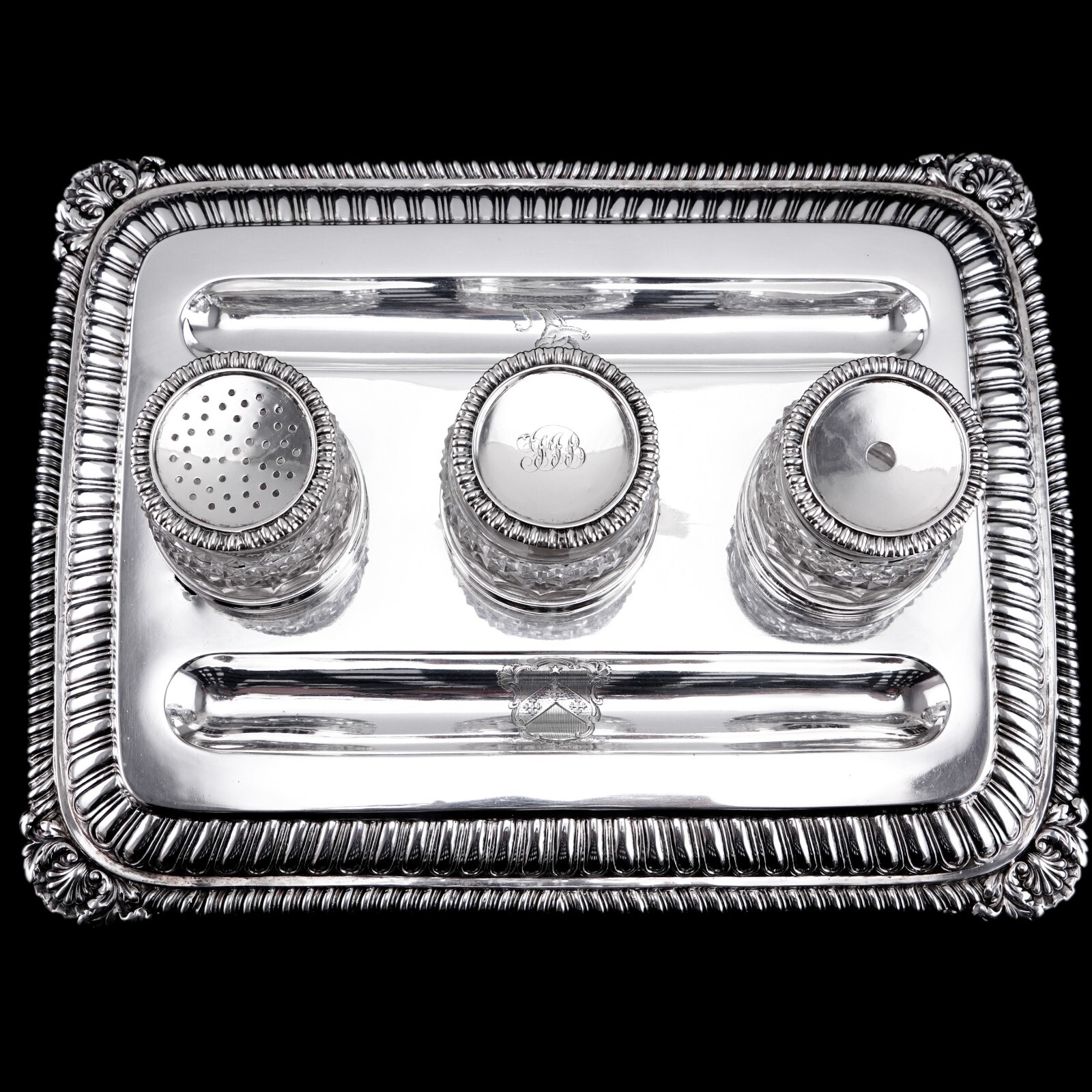Large (1kg+) Antique Georgian Solid Silver Inkstand Regency Design - London 1813