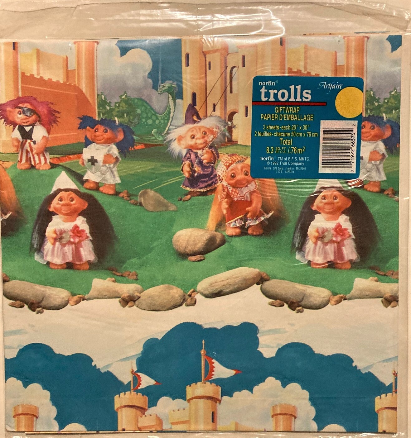 1992 Lot of 3 Different Packages of Licensed Troll Wrapping Paper-New Old Stock