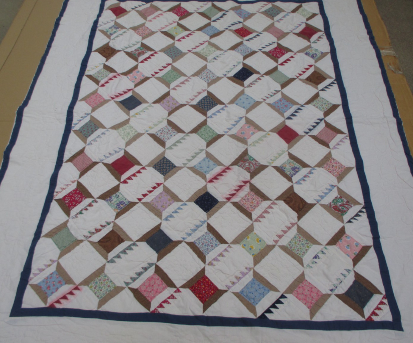 Vintage Quilted Patchwork Spools of Thread Quilt Hand Sewn 79\