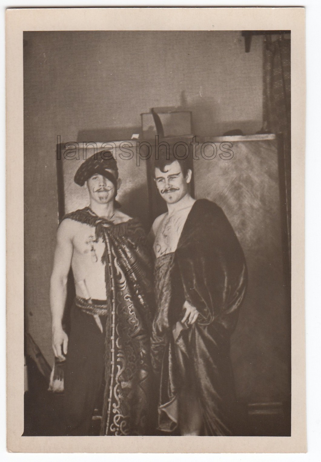 1967 Pirate Costume Painted tattoo mustache Handsome men shirtless photo Gay Int