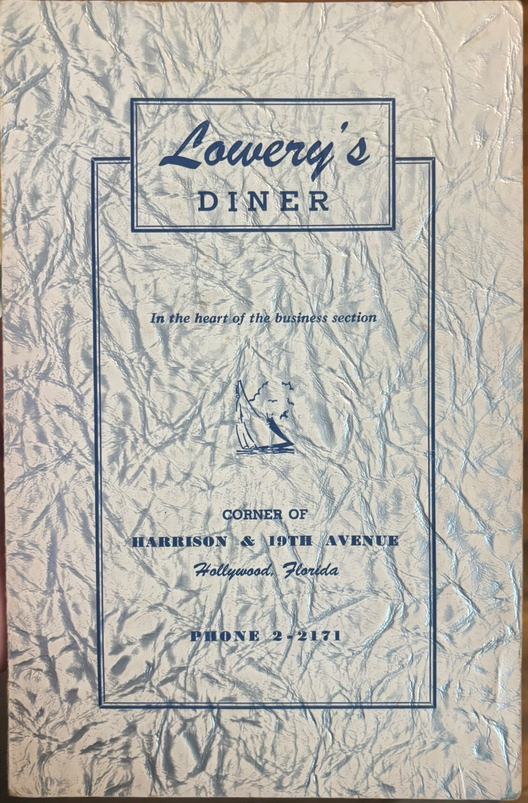 Vintage 1950s Hollywood Florida Lowery's Diner Menu