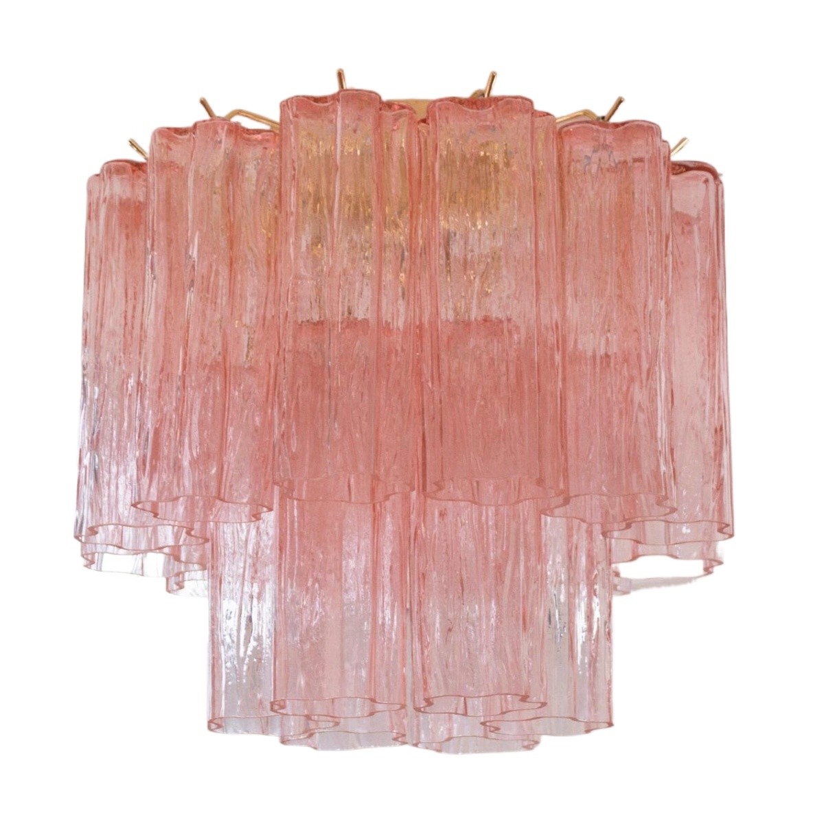 Retro Pink Vertical Pattern Cylindrical Multi-Layer Handmade Glass Ceiling Lamp