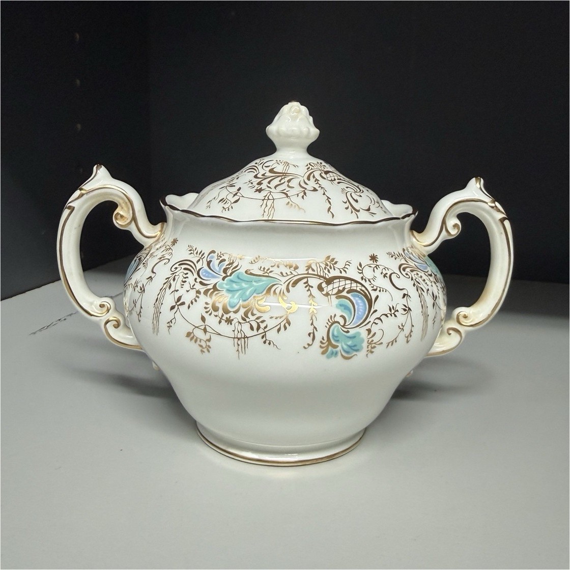 La Cartuja de Sevilla Porcelain Lidded Sugar Bowl w/ Handles Floral Nº 3636