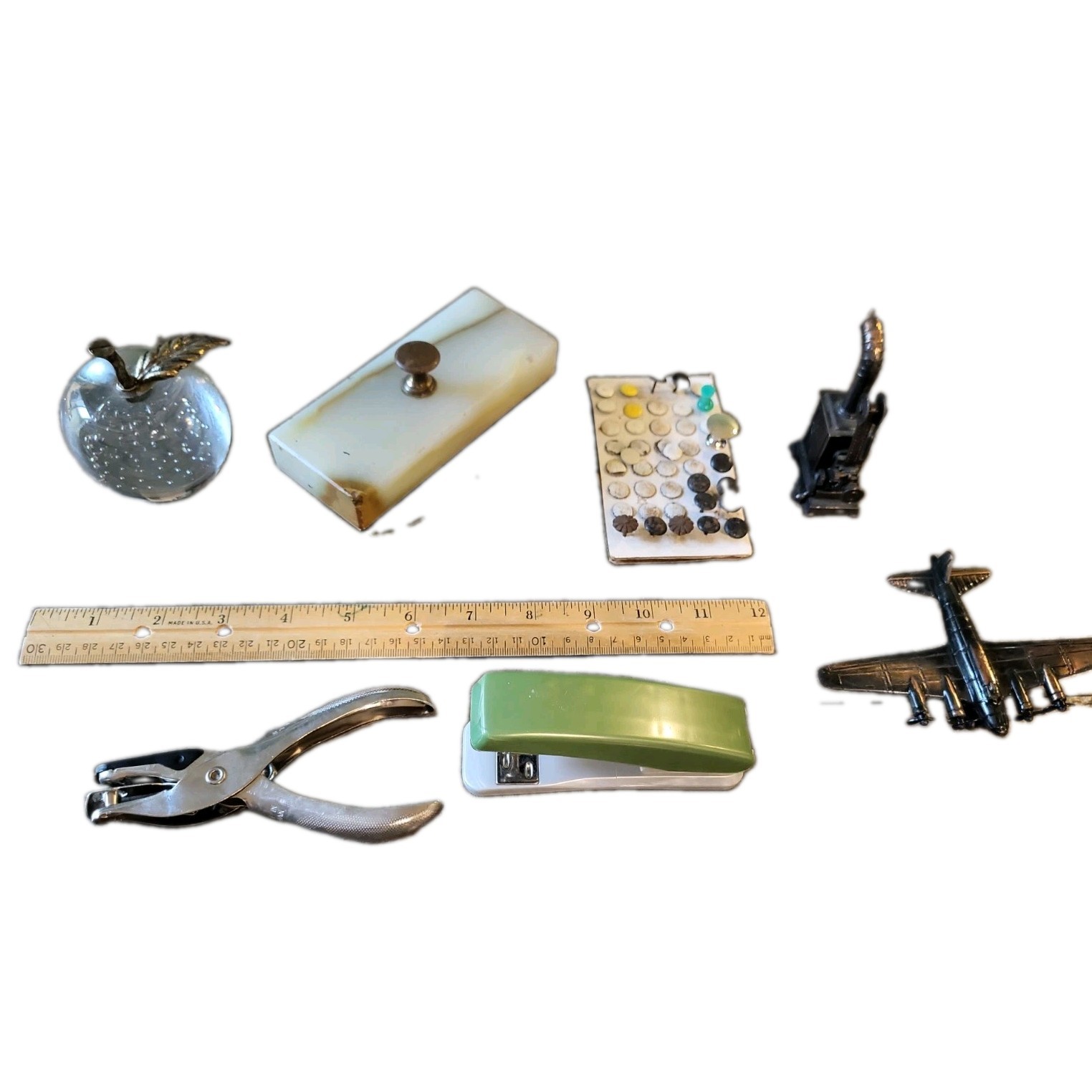 DESK and Desk.Drawer Lot Vintage  And Collectible Estate Finds Ruler Stapler 