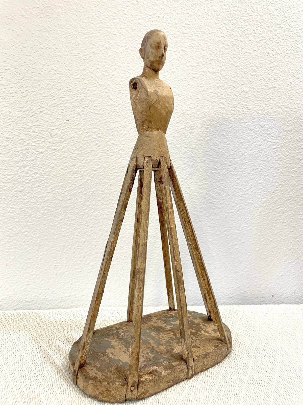 Antique Early 20thC. Rare Diminutive Size Hand Carved Wood Santos Cage Doll