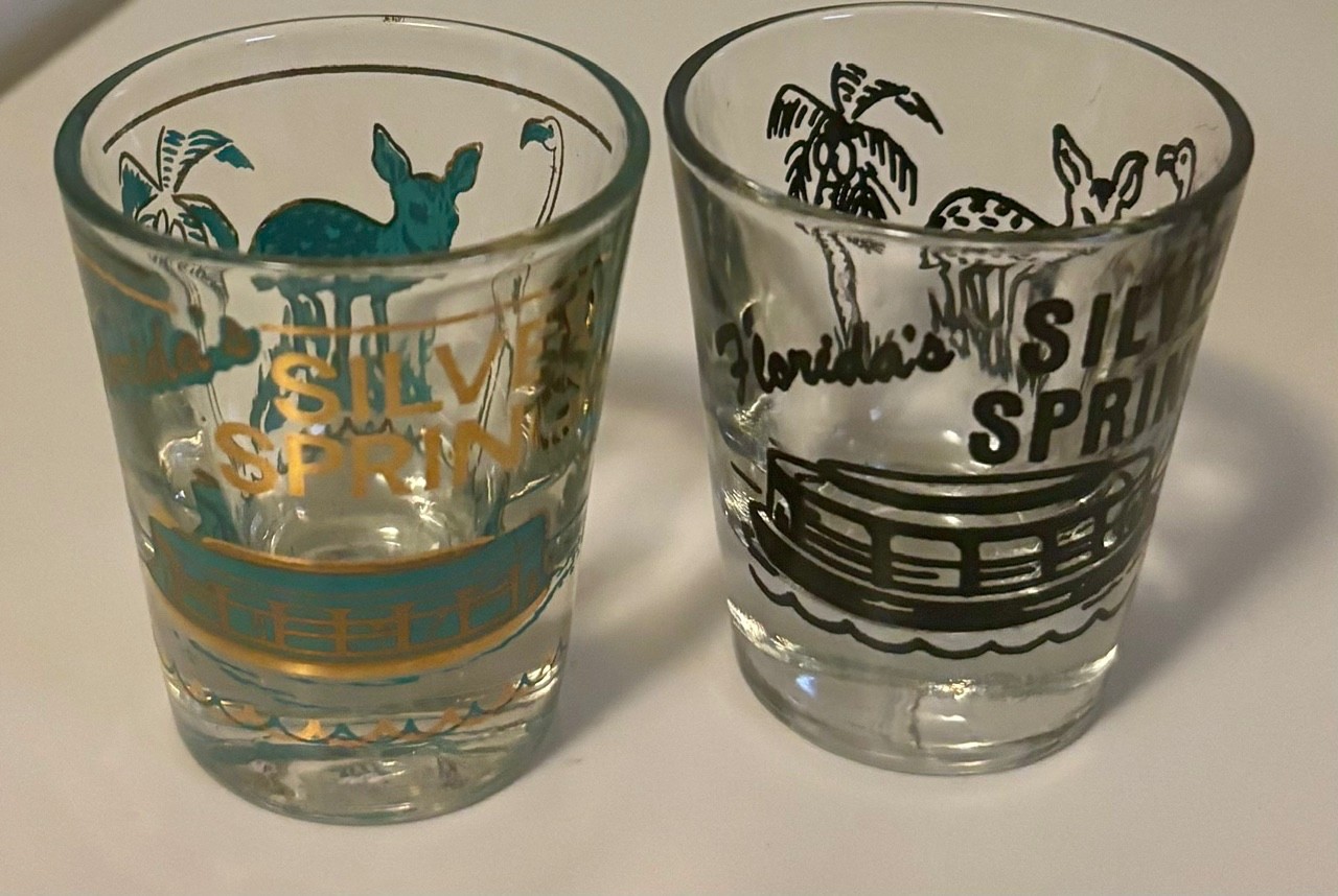 2 Vintage 1970s Vintage Silver Springs Florida Souvenir Shot Glasses