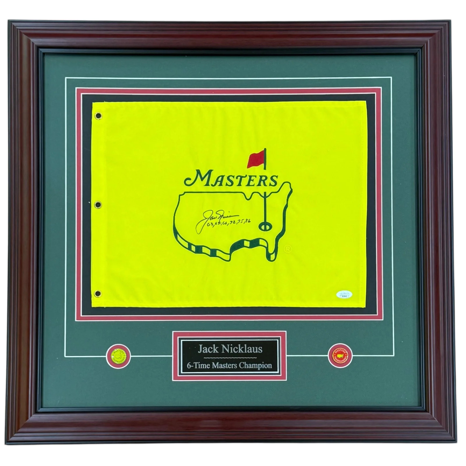 Jack Nicklaus Autographed Undated Masters Golf Pin Flag Deluxe Framed with Victo
