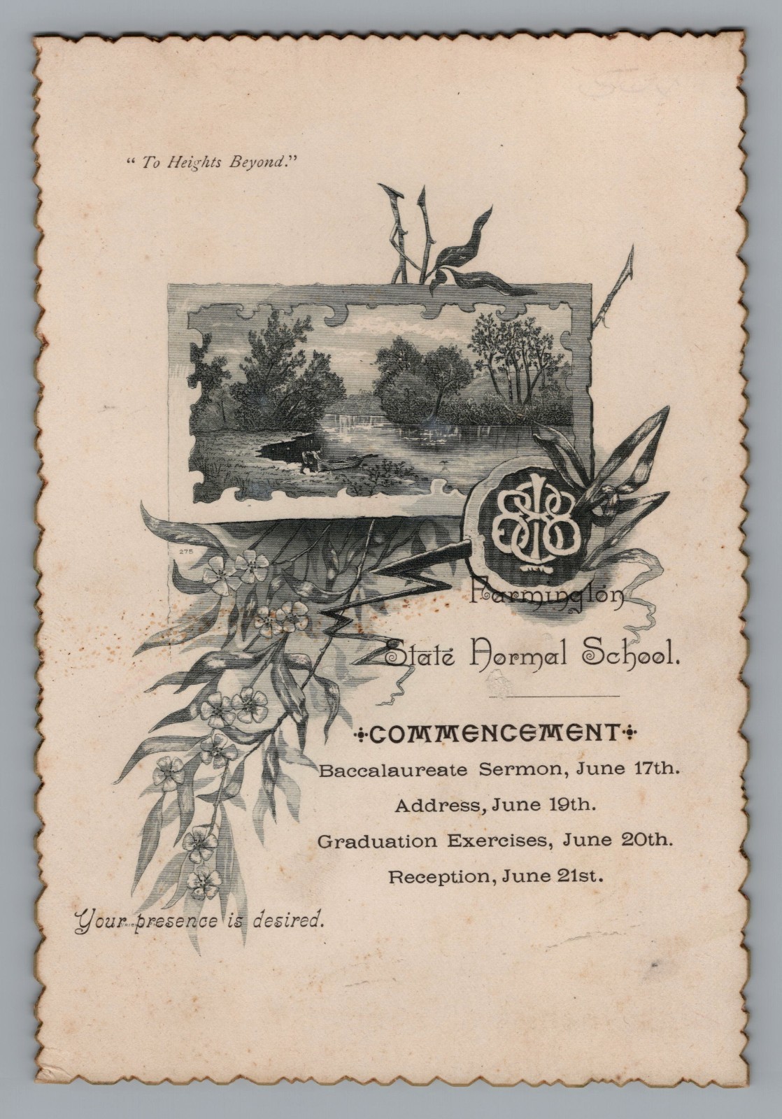 Antique 1894 Farmington State Normal School Maine Commencement Invitation