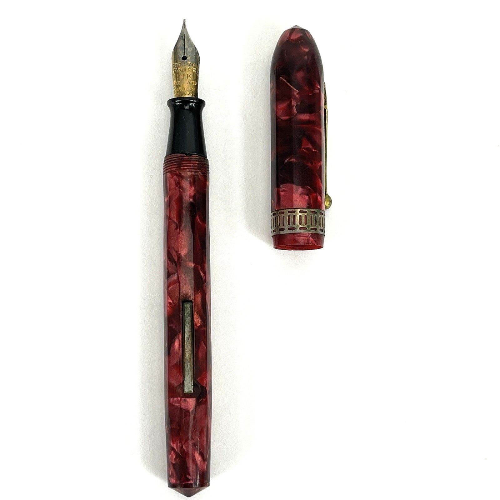 Vintage Eberhard Faber Red Black Marbled Lever-Filled 14K Fountain Pen