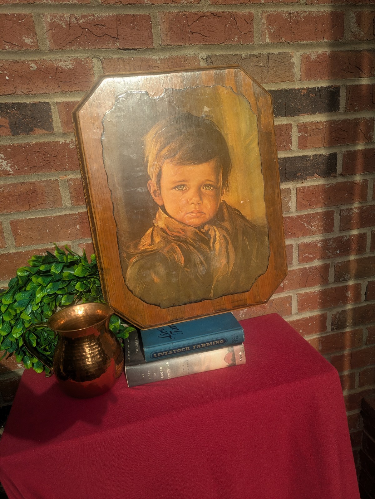 The Crying Boy Vintage Reproduction On Wood Board Kitsch The Crying Boy Vintage Reproduction On Wood Board Kitsch