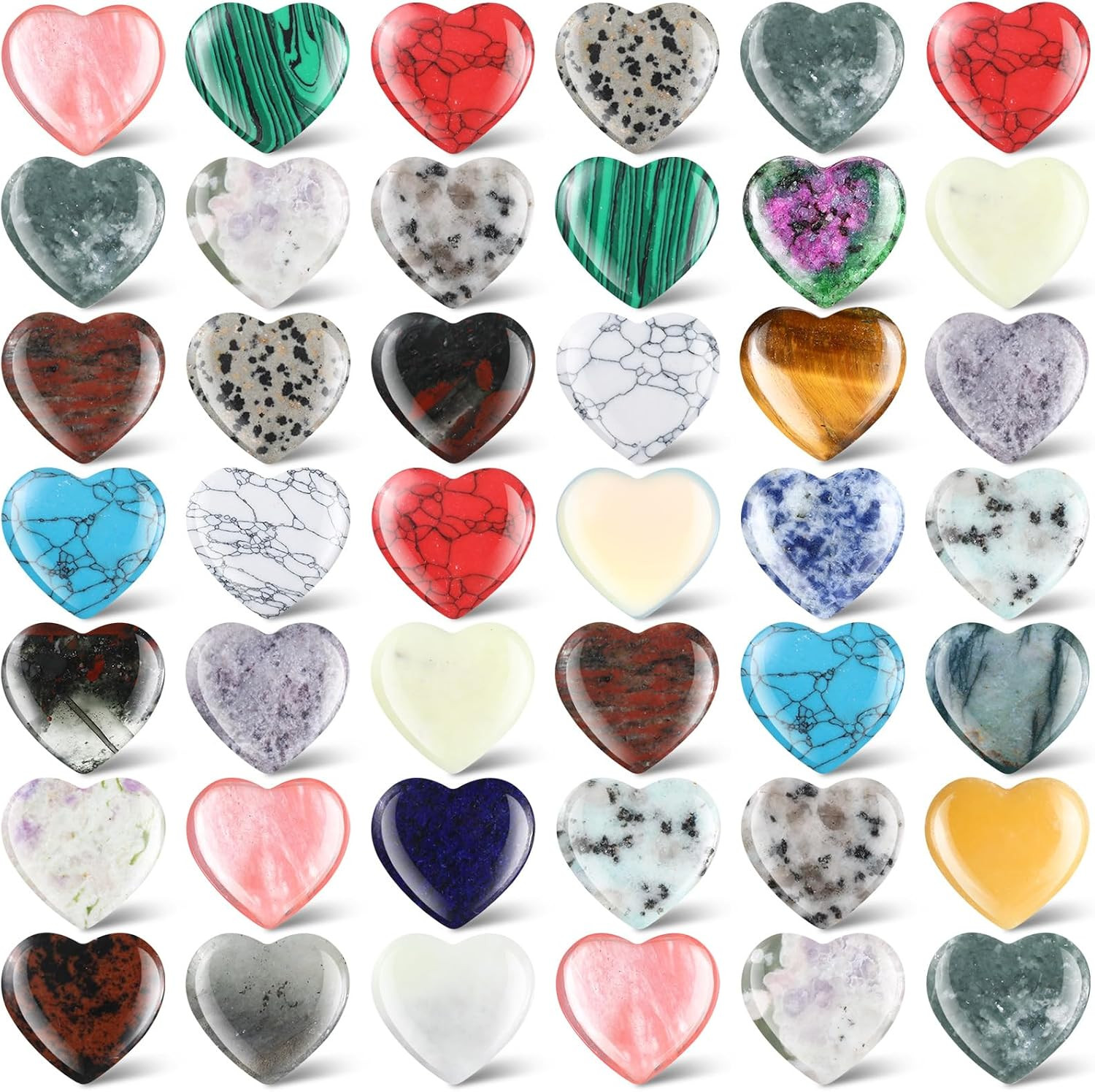 40 Pcs 1 Inch Heart Shaped Crystal Worry Stone Bulk Heart Rock Tiny