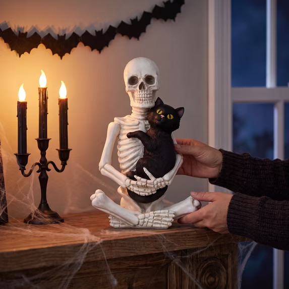 Black Cat Skull Halloween Decoration Figurine Gothic Home Decor