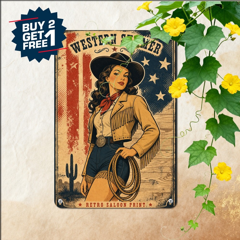 vintage cowgirl unframed american tin metal signs home