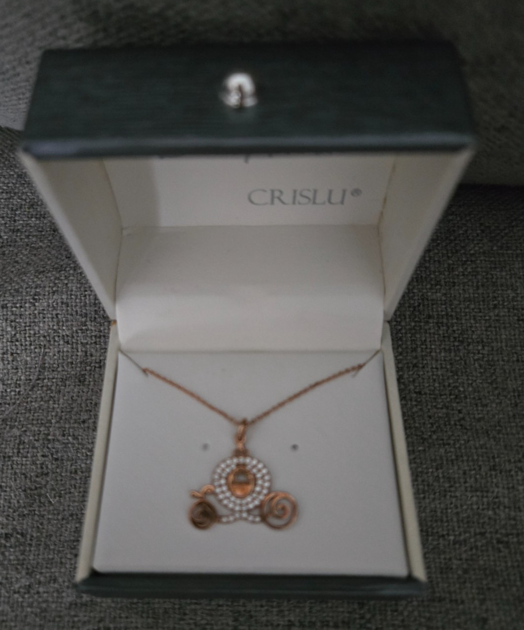 Disney Parks Crislu Rose Cinderellla Pave Pumpkin Coach Necklace - New in Box