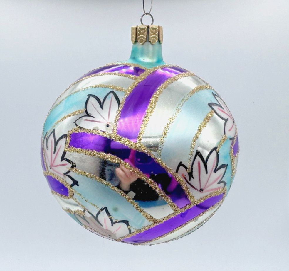 Vintage Christopher Radko 1991 Blue Rainbow Water Lilies Ornament 4” Early Cap