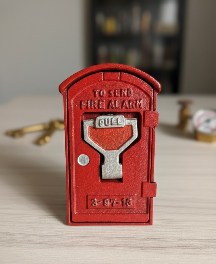 Vintage 1930s–1950s Cast Iron Fire Alarm Box Bank Japan Mint Condition