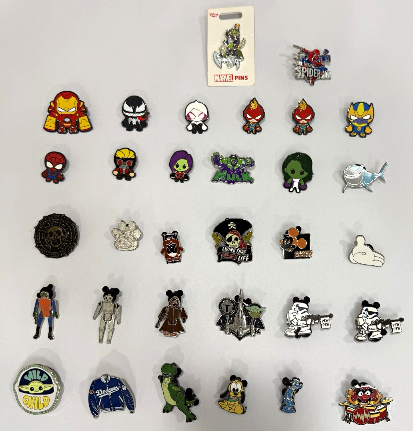 Lot of 32 Disney Marvel Star Wars Pixar Pins Spider-Man Mickey Grogu Lot of 32 Disney Marvel Star Wars Pixar Pins Spider-Man Mickey Grogu