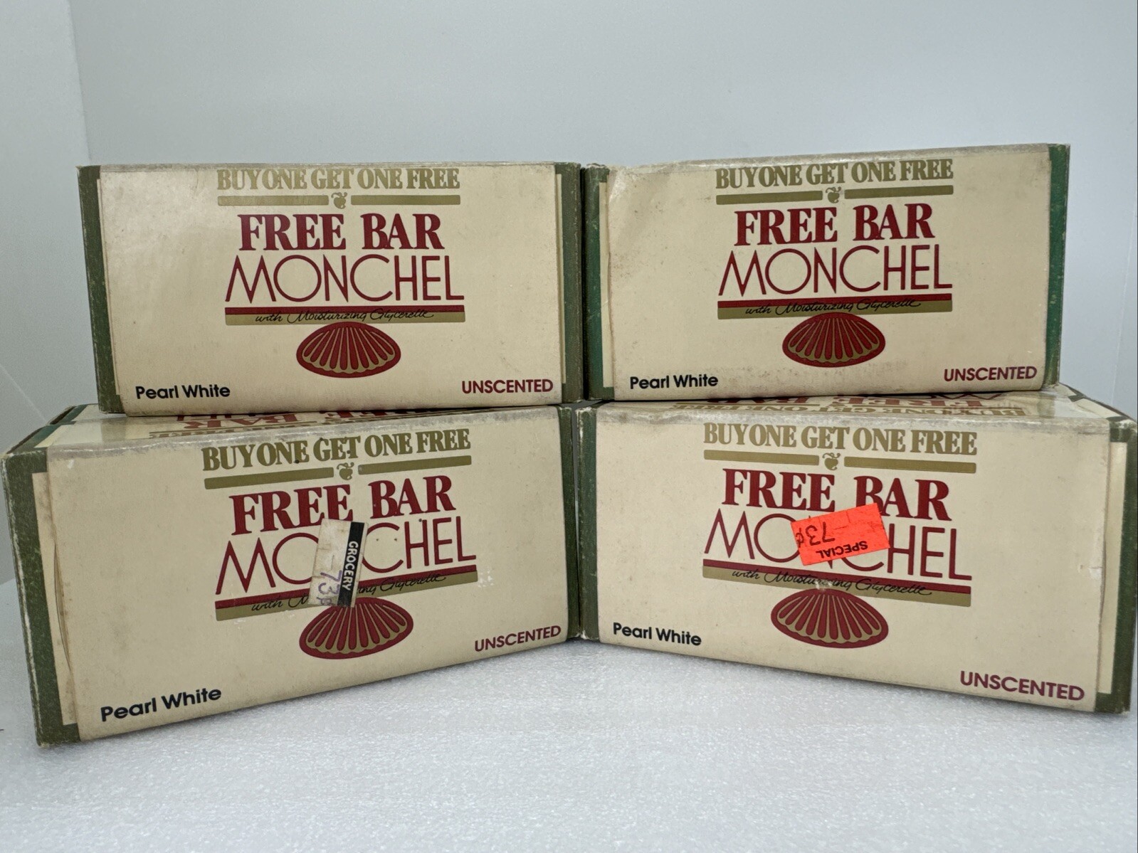 8 Vintage 1982 MONCHEL UnScented Pearl White Shell Soap Bath Size Bars 3.5oz