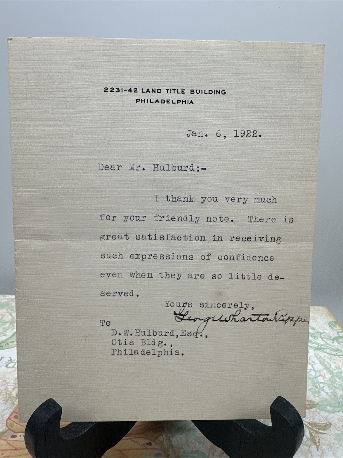 1922 George Wharton Pepper Signed Letter TLS PA US Senator Philadelphia Law
