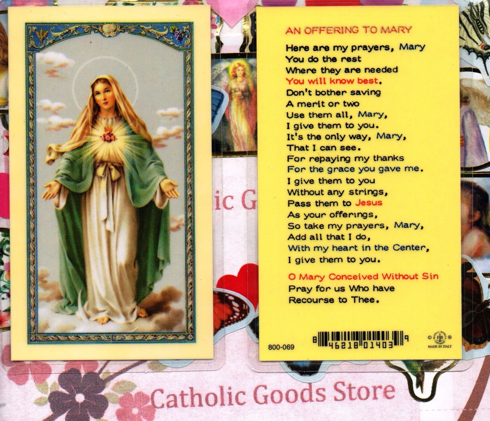 An Offering to Mary - Laminated Holy Card