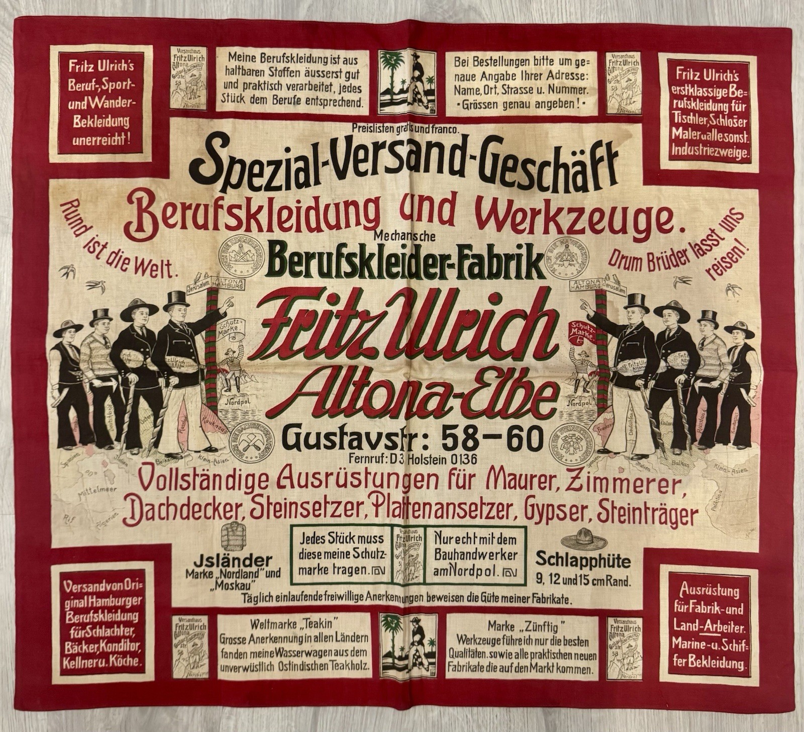 Antique German Fritz Ulrich Advertising Display Cloth Banner Altona Elbe 26x30