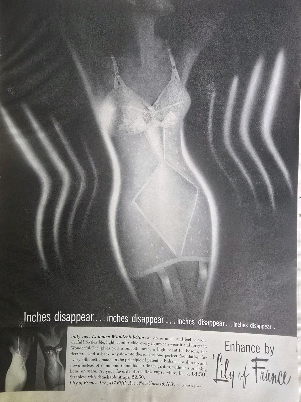 1958 Women's Lily Of France Enhance All in one girdle bra Vintage Fashion Ad 