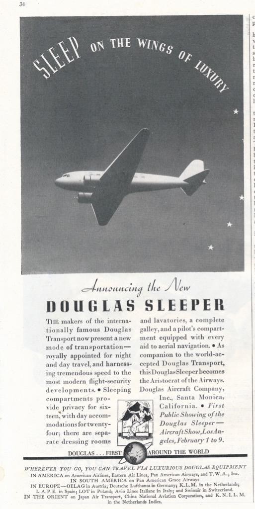 Magazine Ad - 1936 - Douglas Sleeper - Douglas Aircraft Co. - Santa Monica, CA